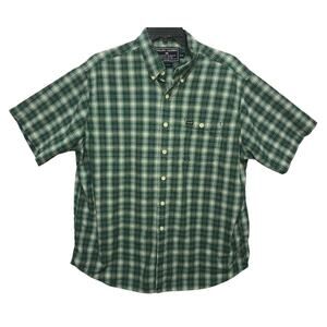 Ralph Lauren Sportsman Size XL Green White Plaid Short Sleeve Button Front Shirt